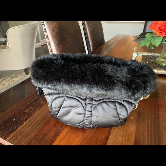 Coach Y2K fur lined silk purse with suede and brass. - Picture 10 of 10